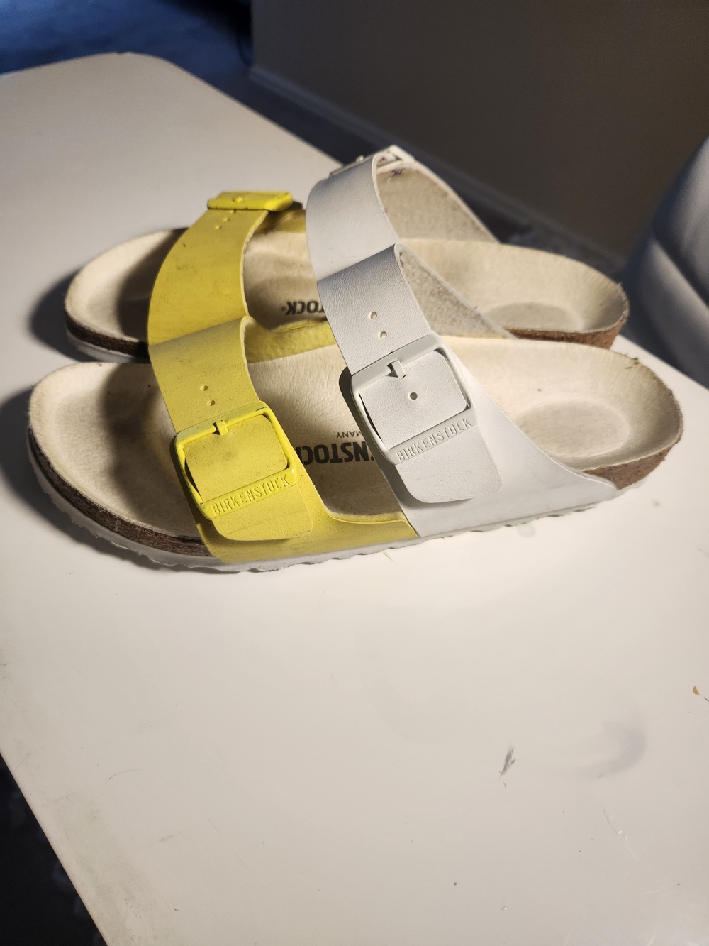 Birkenstock Two-Tone Yellow & White Slide Sandals - Picture 4 of 4